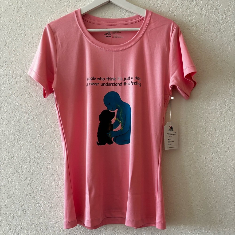 Pink Graphic T-Shirt with Dog Print size L for women